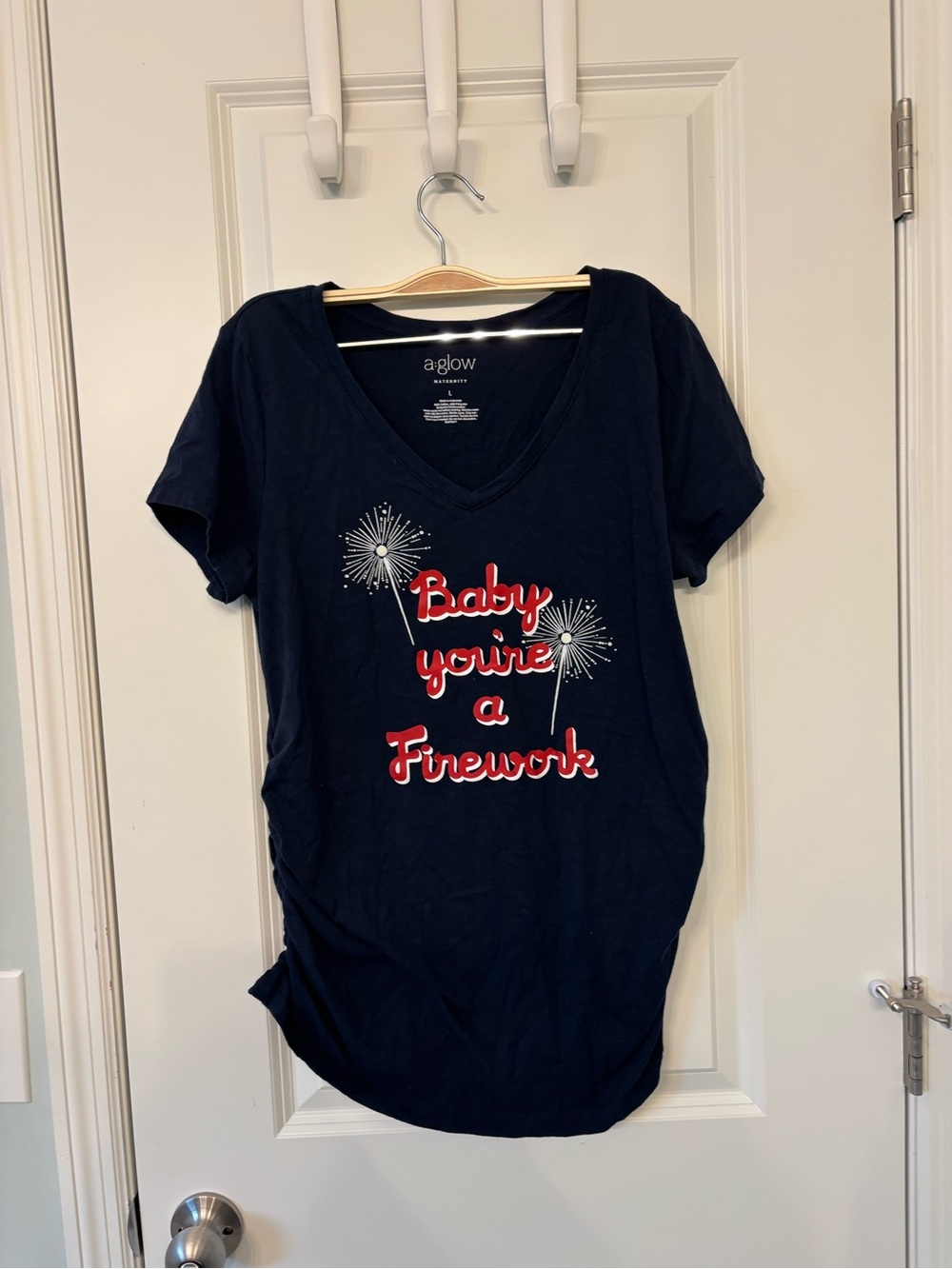 Aglow Navy 'Baby You're a Firework' Maternity V-Neck Tee